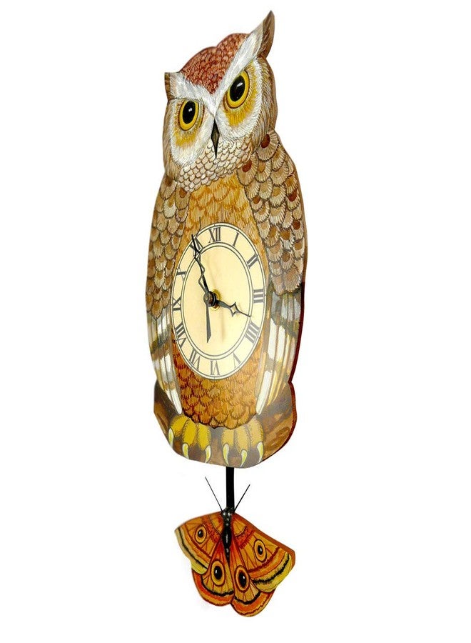 Modern Artisans Night Owl Pendulum Wall Clock Brown - Image 3